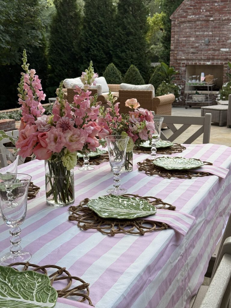 Blush tablescape seen from an angle