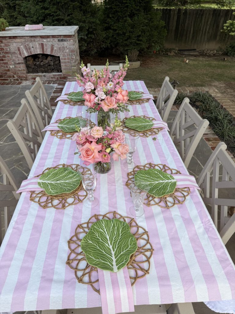 Blush tablescape seen from overhead